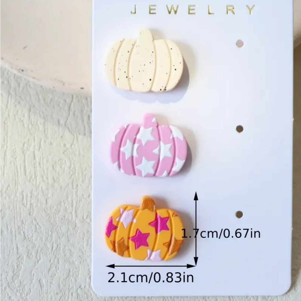 Festive Acrylic Pumpkin Earrings ~ Set of 3 - Picture 3 of 3